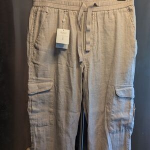 NWT Men's Porter & Ash Elastic/Drawstring Slim Fit Linen Ctn Cargo Pants Sz M